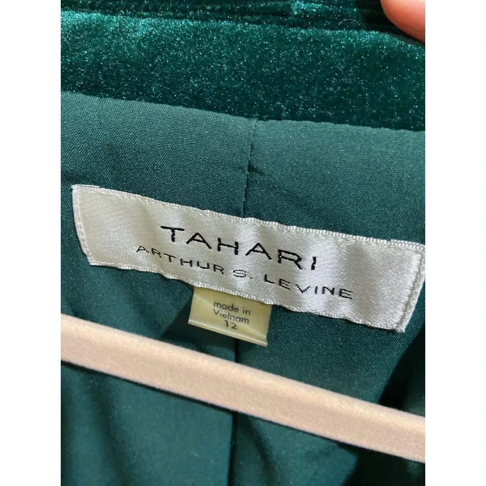 Tahari Arthur S Levine Emerald Green Velvet Shawl Collar Blazer Jacket Womens 12